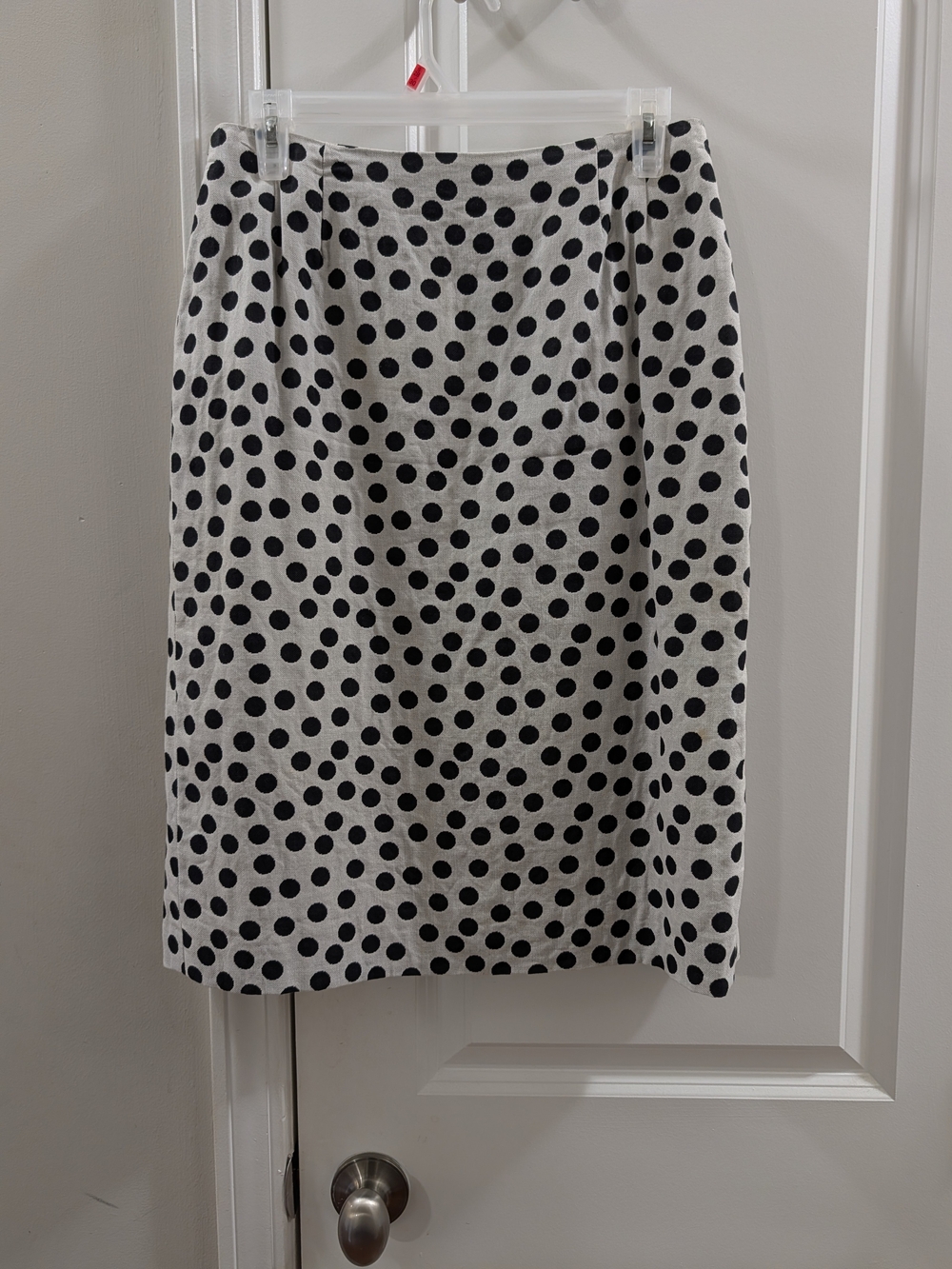 Black & White Polka Dot 100% Linen Midi Pencil Skirt